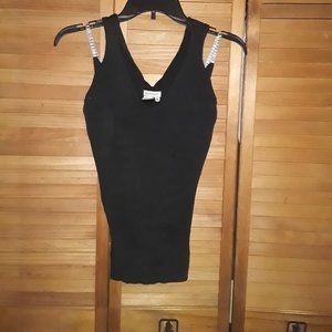 Boston Proper SZ XS Black Knit Tank Silver Rhinestone Straps